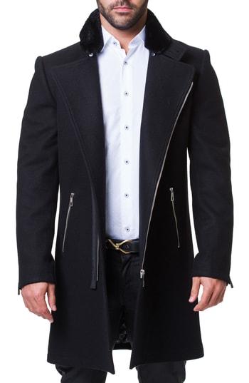 Men's Maceoo Zip Wool & Cashmere Coat With Faux Fur Trim