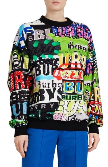 Women's Burberry Aner Graffiti Logo Cotton Jersey Sweatshirt, Size - Green