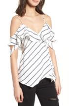 Women's Kendall + Kylie Pinstripe Ruffle Faux Wrap Camisole - White