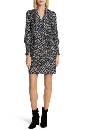 Women's Rebecca Taylor Rue Floral Silk Tie Neck Dress