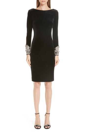 Women's Badgley Mischka Beaded Cuff Velvet Cocktail Dress - Black