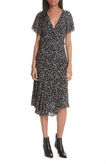 Women's Joie Orita Ruffled Floral Midi Dress - Black