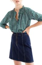 Women's J.crew Gingham Ruffle Popover Shirt - Green