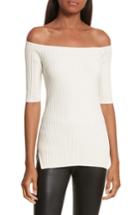 Women's Helmut Lang Rib Knit Stretch Silk Off The Shoulder Top - White