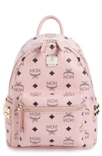 Mcm Mini Stark Side Stud Coated Canvas Backpack - Pink