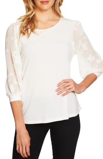 Women's Cece Lace Sleeve Stretch Crepe Blouse, Size - White