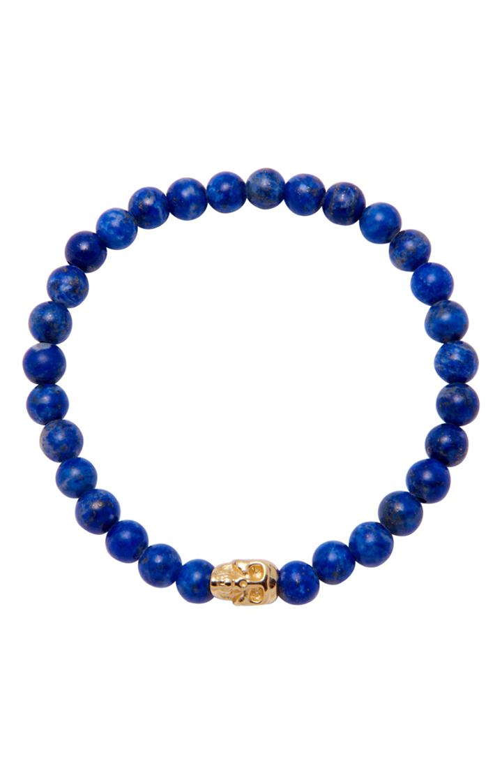 Men's Nialaya Skull Bead Lapis Lazuli Stretch Bracelet