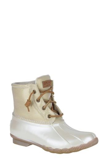 Women's Sperry Saltwater Pearlized Duck Rain Boot M - Ivory