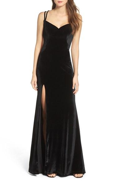 Women's La Femme Backless Velvet Gown