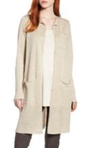 Women's Eileen Fisher Long Organic Linen Cardigan, Size - Beige