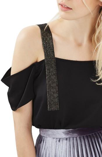 Women's Topshop Metallic Strap Cold Shoulder Top