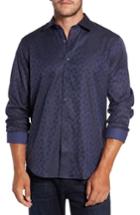 Men's Bugatchi Classic Fit Swirl Print Sport Shirt, Size - Blue