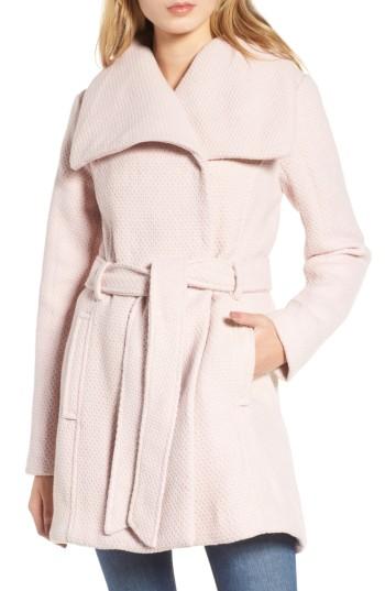 Women's Steve Madden Belted Waffle Woven Coat - Pink
