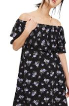 Women's Topshop Bardot Floral Minidress Us (fits Like 0) - Black