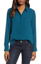 Women's & .layered Button-up Blouse - Blue/green