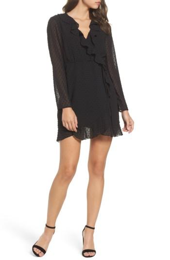 Women's Bardot Dobby Faux-wrap Dress - Black