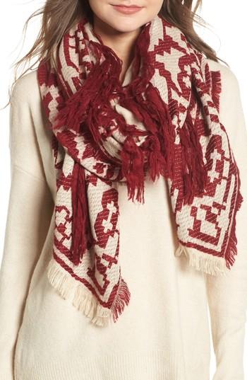 Women's La Double 7 Embroiderd Oblong Scarf, Size - Red
