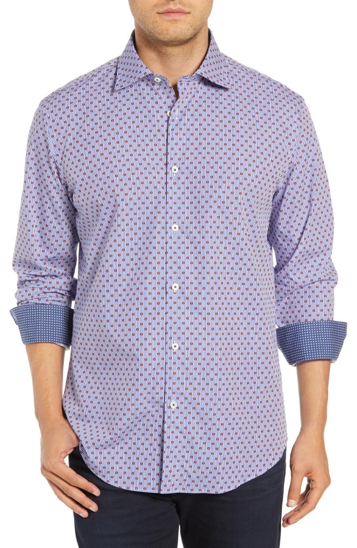 Men's Bugatchi Mix Print Sport Shirt - Black
