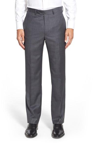 Men's Santorelli Flat Front Check Wool Trousers