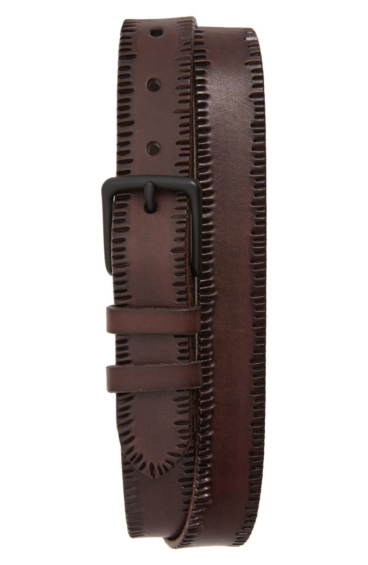 Men's Allsaints Embossed Edge Leather Belt - Dark Brown/ Matte Black