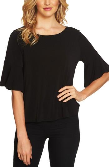 Women's Cece Ruffle Sleeve Crepe Knit Top - Black