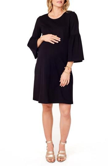 Women's Ingrid & Isabel Ponte Knit Bell Sleeve Maternity Dress - Black