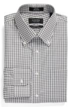 Men's Nordstrom Men's Shop Classic Fit Non-iron Gingham Dress Shirt - 34 - Grey (online Only)