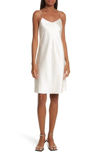 Women's Helmut Lang Zipper Detail Lacquered Silk Slipdress - White