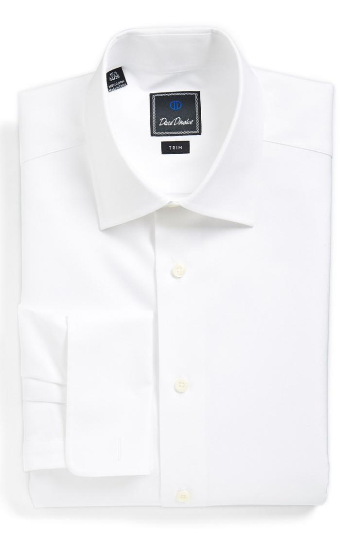 Men's David Donahue Trim Fit Solid French Cuff Dress Shirt .5 - 32/33 - White