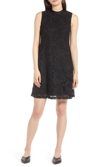 Women's Halogen Lace Overlay Sleeveless Shift Dress - Black