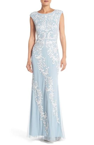 Women's Aidan Mattox Embroidered Mesh Gown