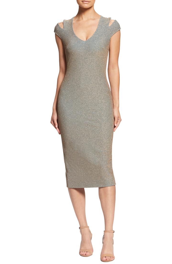 Women's Dress The Population Bryce Slit Sleeve Midi Dress - Metallic