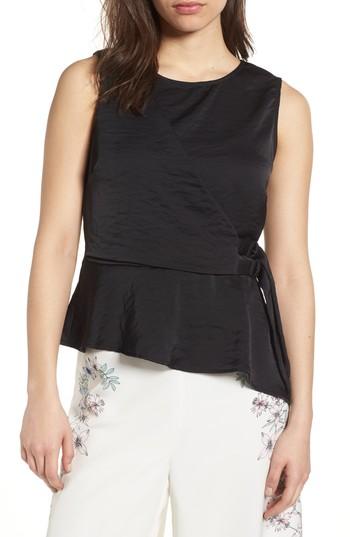 Women's Vince Camuto Asymmetrical Belted Hammered Satin Blouse, Size - Black