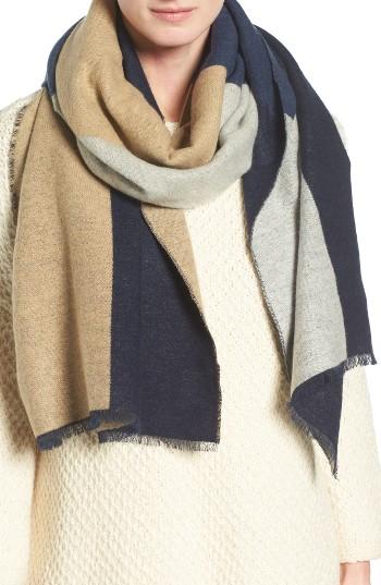 Women's Eileen Fisher Colorblock Cotton Blend Scarf, Size - Blue