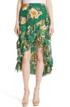 Women's Alice + Olivia Sasha Ruffled Asymmetrical Floral Skirt - Green