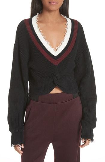 Women's T By Alexander Wang Twist Front Varsity Sweater - Black