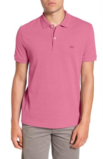 Men's Lacoste Pique Polo With Tonal Croc (l) - Pink