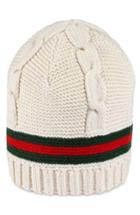 Women's Gucci Liom Cable Knit Beanie - White
