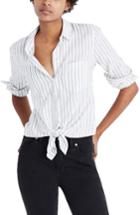 Women's Madewell Stripe Tie Front Cotton Shirt, Size - White