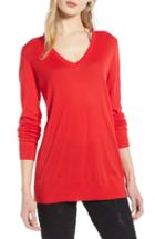 Women's Halogen Relaxed V-neck Sweater - Red