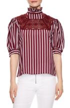 Women's Sandro Lace Inset Puff Sleeve Top - Burgundy
