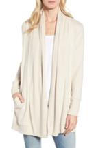 Women's Gibson Cozy Fleece Ribbed Cardigan, Size Regular - Beige