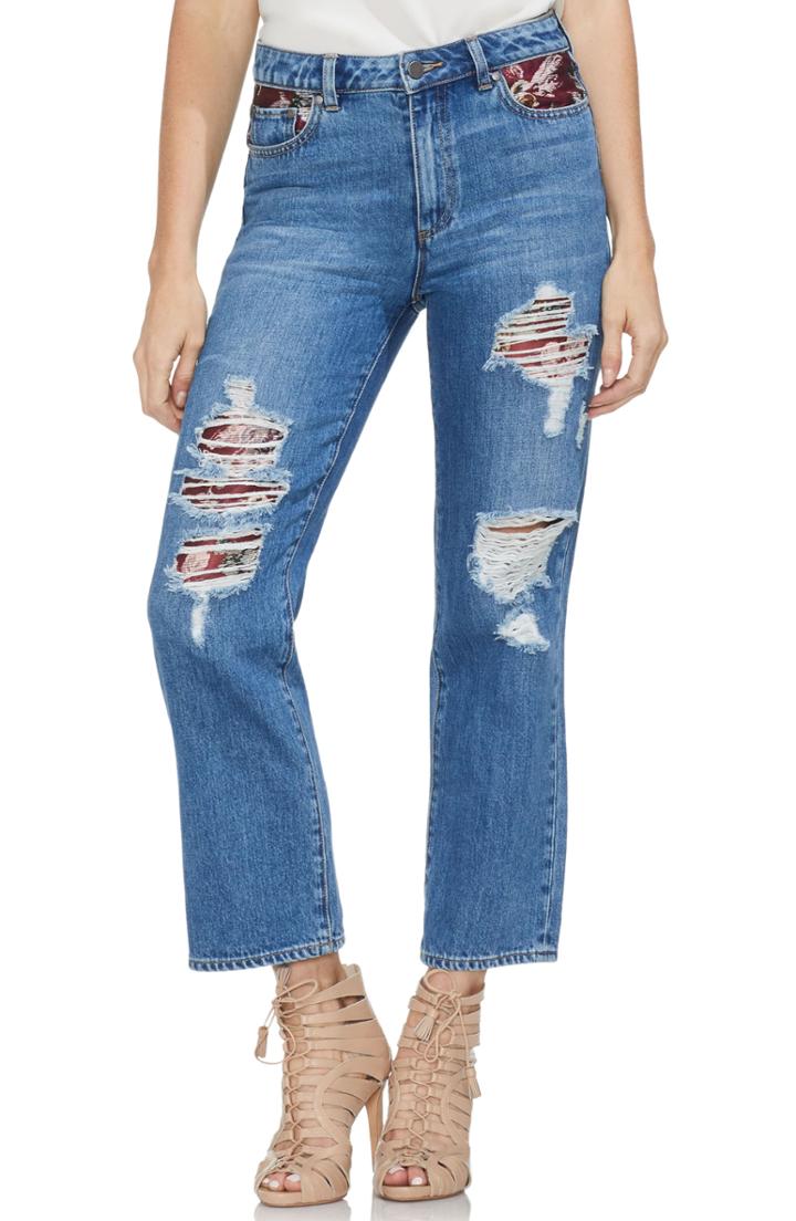 Women's Vince Camuto Tapestry Patchwork Crop Straight Leg Jeans - Blue