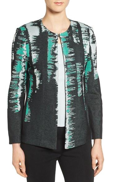 Women's Ming Wang Print Knit Collarless Jacket - Black