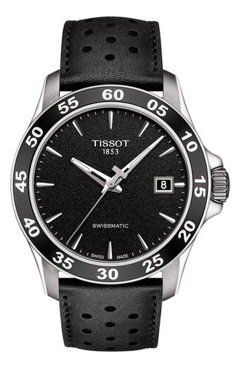 Men's Tissot V8 Swissmatic Perforated Leather Strap Watch, 42mm