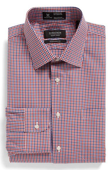 Men's Nordstrom Men's Shop Smartcare(tm) Traditional Fit Check Dress Shirt 32 - Red