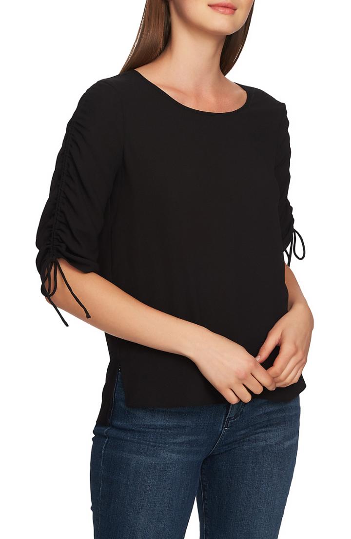 Women's 1.state Ruched Detail Tie Sleeve Blouse, Size - Black