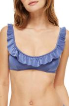 Women's Topshop Frill Crop Bikini Top Us (fits Like 0) - Blue