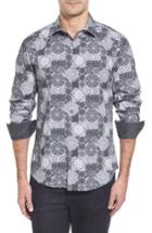 Men's Bugatchi Slim Fit Collage Print Sport Shirt, Size - Grey