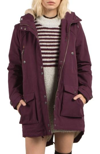 Women's Volcom Walk On By Hooded Parka - Burgundy